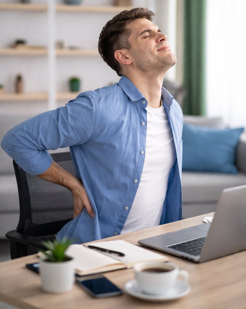 Crujir la espalda es normal sin dolor, persona sujentado la zona lumbar